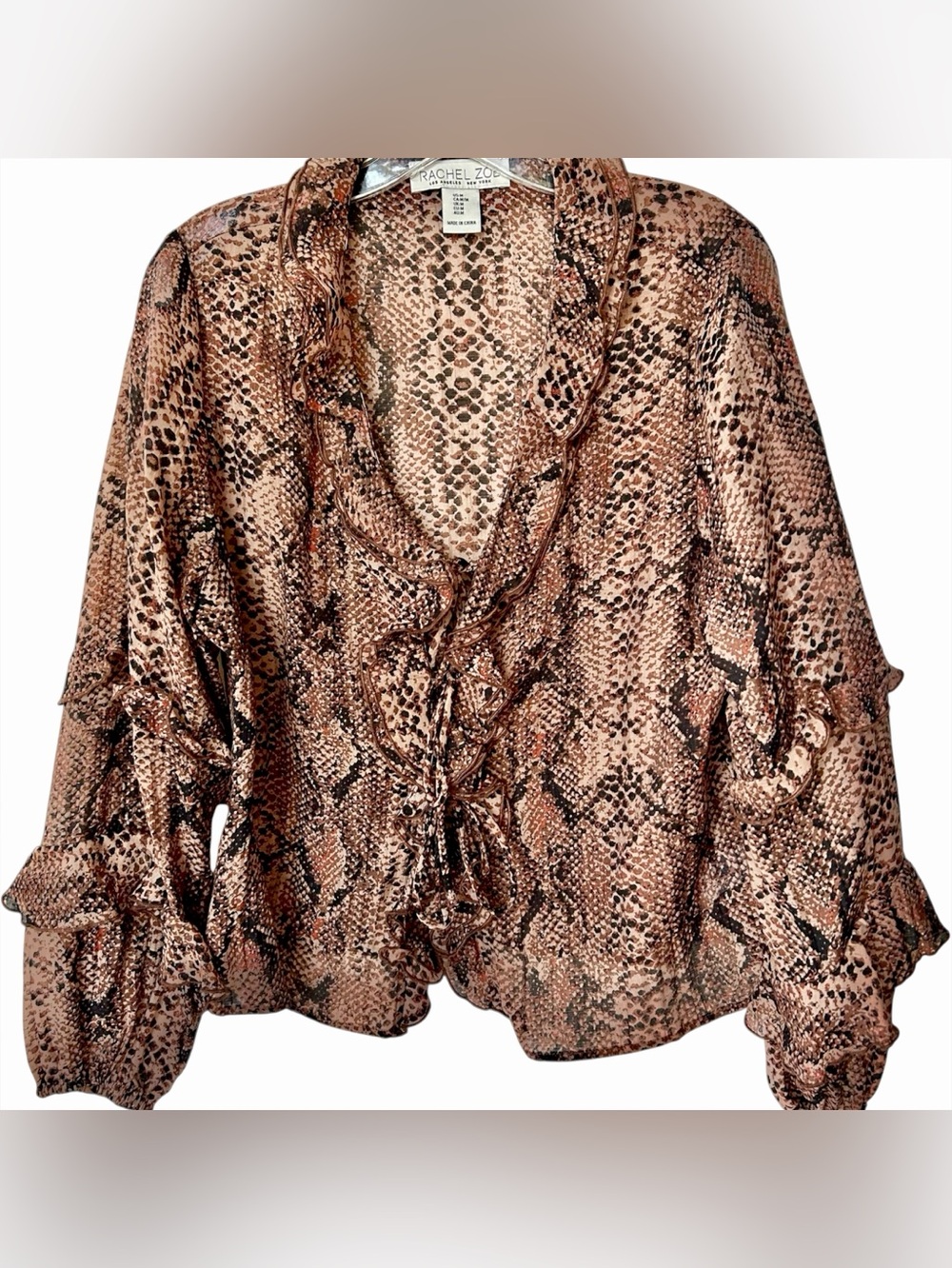 Rachel Zoe Snake Print Ruffle Blouse Lace Up Front M